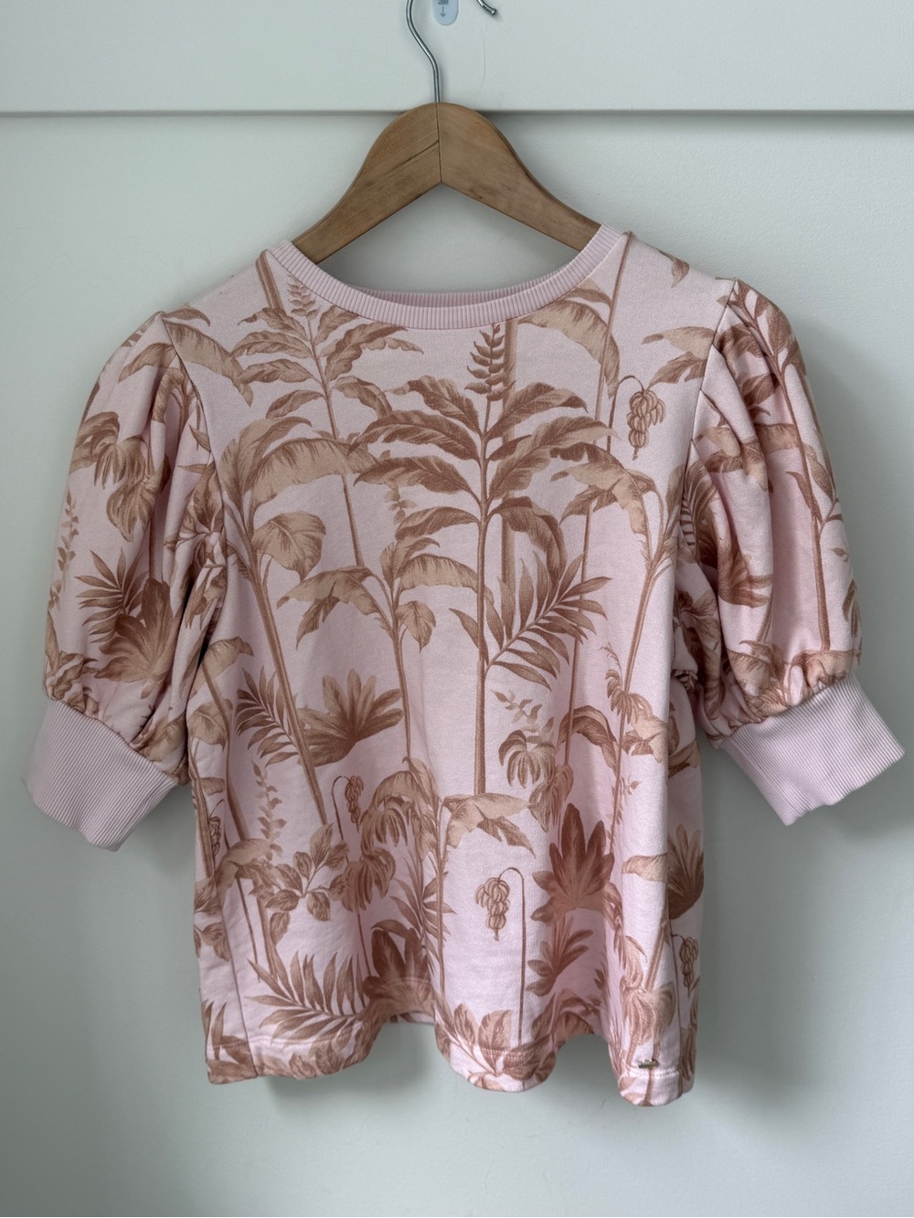 TED BAKER Wahida Pink Palm Tropical Puff Sleeve Sweatshirt Top
